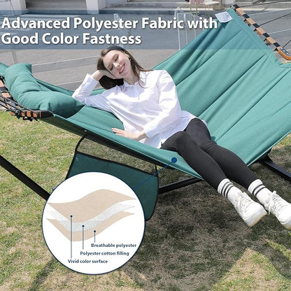 TegerDeger 12FT 2 Person Hammock Large Hammock 450LB Capacity with V Shaped Hardwood Spreader Bar & Nylon Rope for Outside, Patio, Garden, Backyard, Beach, Poolside - Lake Blue