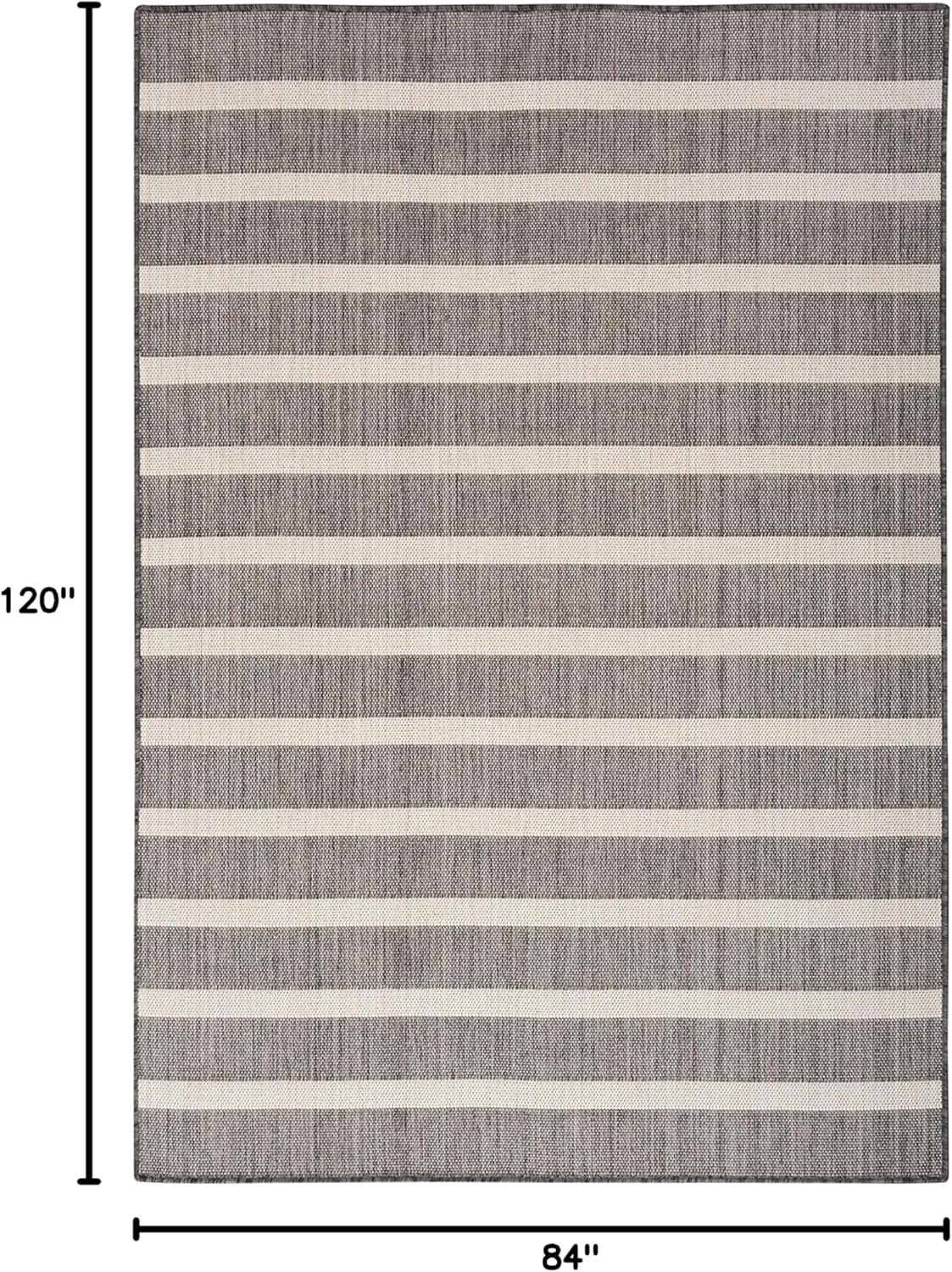 Nourison Home Positano 7' x 10' Indoor/Outdoor Charcoal Striped Area Rug, Easy Cleaning, Non Shedding, Bedroom, Living Room, Dining Room, Deck, Backyard, Patio