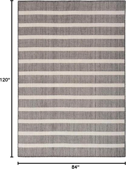 Nourison Home Positano 7' x 10' Indoor/Outdoor Charcoal Striped Area Rug, Easy Cleaning, Non Shedding, Bedroom, Living Room, Dining Room, Deck, Backyard, Patio