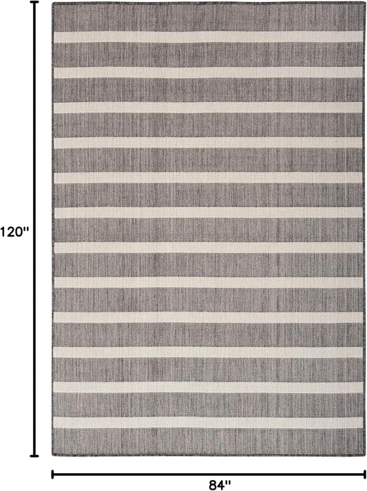 Nourison Home Positano 7' x 10' Indoor/Outdoor Charcoal Striped Area Rug, Easy Cleaning, Non Shedding, Bedroom, Living Room, Dining Room, Deck, Backyard, Patio