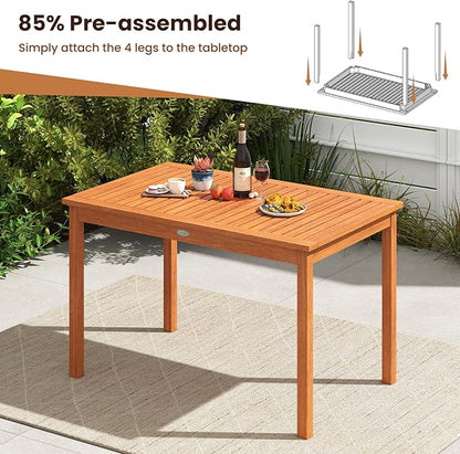 Tangkula Outdoor Dining Table for 4-6 People, 48 Inches Wood Rectangular Patio Table with Slatted Tabletop, Outside Bistro Furniture for Lawn, Garden and Backyard