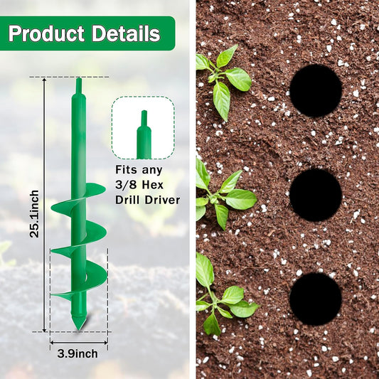 Auger Drill Bit for Planting, 4x25Inch Garden Earth Auger, Spiral Drill Hole Rapid Planter Seedling & Bedding Plant,Ground Planting Drill Bit Auger Post Hole Digger for 3/8''Hex Drive Drill