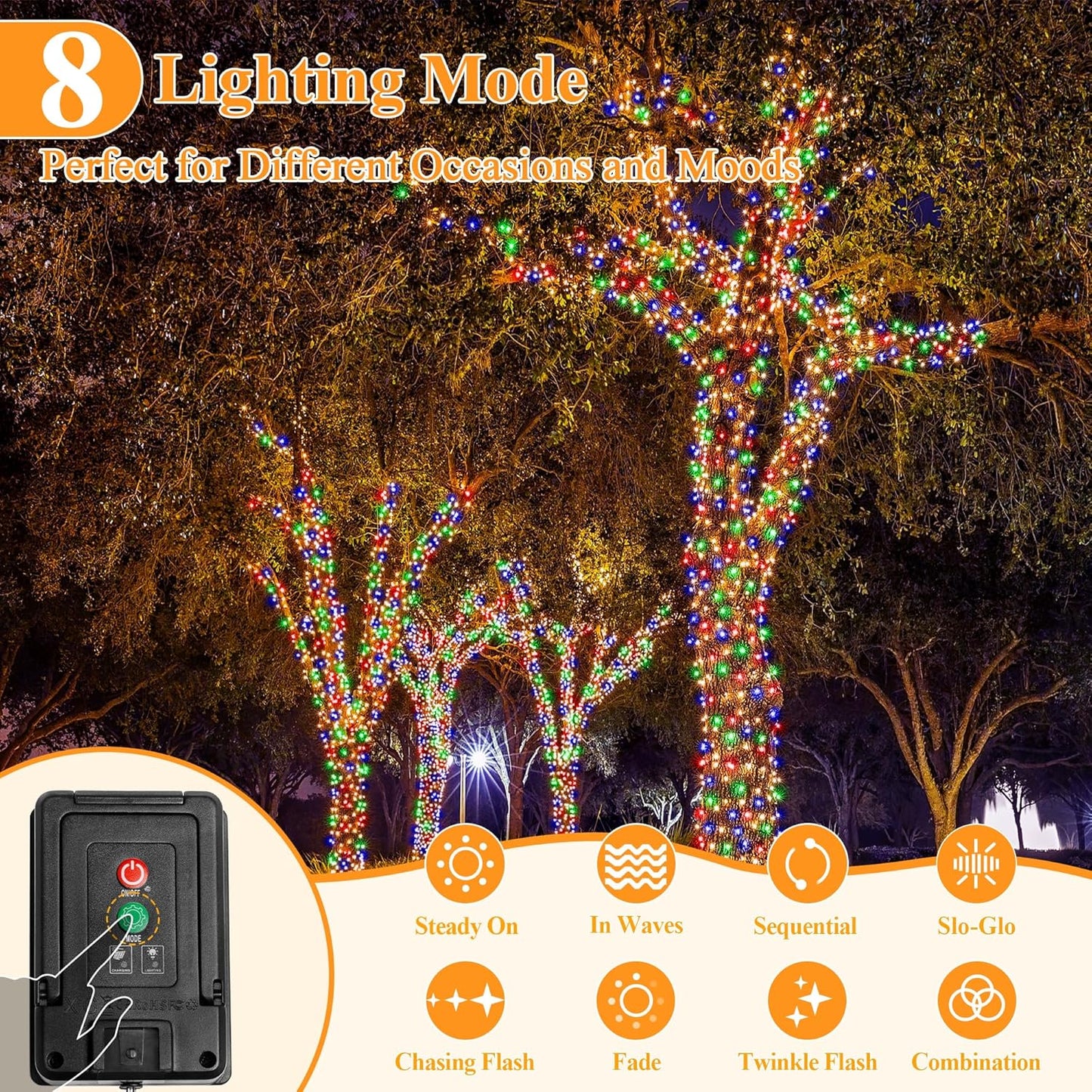 Solar String Lights 240LED 79FT, IP67 Waterproof String Lights for Outside with 8 Lighting Modes, Upgraded Solar Panel Fairy Lights for Garden Party Wedding Decorations (Multicolor)