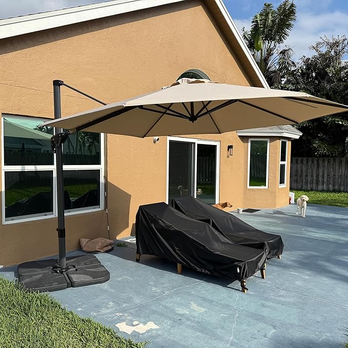 PURPLE LEAF 11 Feet Patio Umbrella Outdoor Cantilever Round Umbrella Aluminum Offset Umbrella with 360-degree Rotation for Garden Deck Pool Patio, Beige