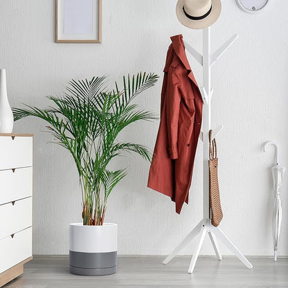 D'vine Dev Set of 2 Plants Pots, 10 Inch Ceramic Planter Pot for Plants with Drainage Hole and Saucer, White/Speckled Grey, 94-V-E-6