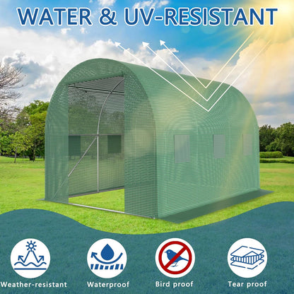 9.8*6.5*6.5FT Heavy Duty Greenhouse for Outdoors, Large Walk-in Green House with High Tunnel PE Cover & Irrigation Garden Sprinkler System for Winter, Green