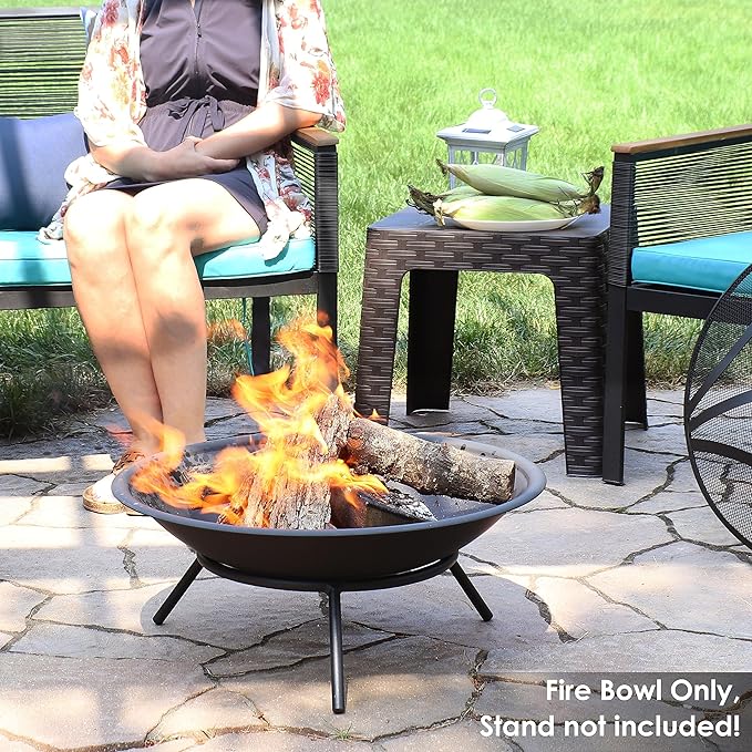 Sunnydaze Outdoor Fire Pit Bowl Replacement Insert for DIY Ring or Existing Stand - Wood-Burning Fire Bowl for Outside - 23-Inch