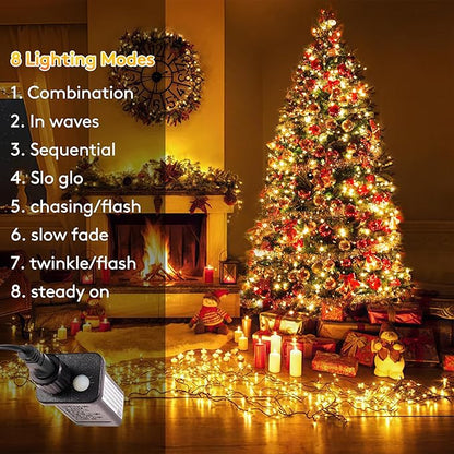 BlcTec Warm White Christmas Lights, 300 LED 108FT Christmas Tree Lights with 8 Modes, Waterproof, UL Certified, Timer, Memory, End to End Connectable String Lights for Indoor Outdoor Xmas Decorations