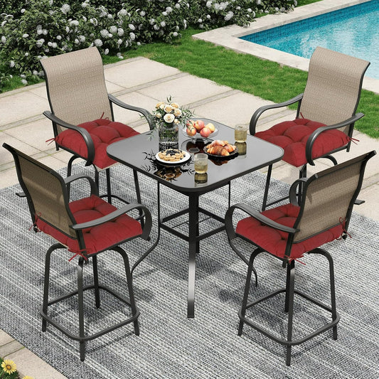 Aoodor 19" x 19" x 5" Tufted Outdoor Chair Cushions, Water Resistant & Fade Resistant Polyester Dining Chair Pads with 2 Straps for Patio Furniture, Set of 4