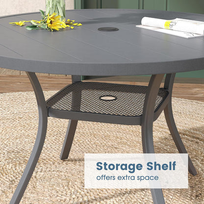 DIFY Outdoor Dining Table for 4, Round Patio Table with Umbrella Hole for Garden, Backyard and Porch (Dark Grey)