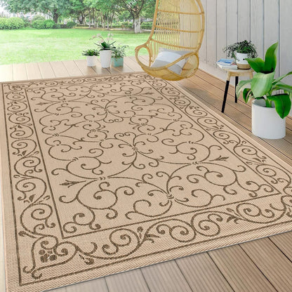 JONATHAN Y SMB106A-4 Charleston Vintage Filigree Textured Weave Indoor/Outdoor Beige/Brown 4 ft. x 6 ft. Area Rug, Classic,Easy-Cleaning,HighTraffic,LivingRoom,Backyard, Non Shedding