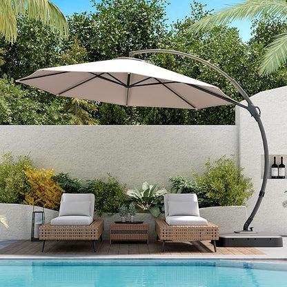 LAUSAINT HOME Outdoor Patio Umbrella with Base included, 12 FT Deluxe Curvy Cantilever Umbrella Heavy Duty Offset Hanging Umbrella with 360° Rotation for Market, Pool, Garden, Backyard, Deck (Beige)