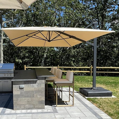 PURPLE LEAF 10' X 13' Rectangle Patio Umbrella with Base Large Windproof Offset Hanging Outdoor Umbrella Cantilever Umbrella Outdoor Patio Beige