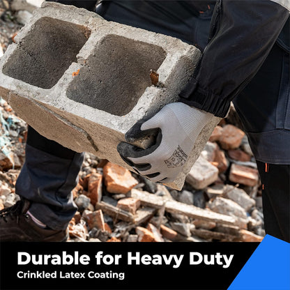 toolant Crinkle Latex Work Gloves Bulk, Rubber Coated Safety Work Gloves for Men and Women, 120 Pairs for Construction, Gardening, Warehouse (Gray, Large)