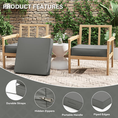 Patio Chair Cushions 24 X 24 X 5 Inch Waterproof Outdoor Seat Cushions for Patio Furniture, Outdoor Sofa Couch Pads with Ties & Handle, Set of 2, Light Grey