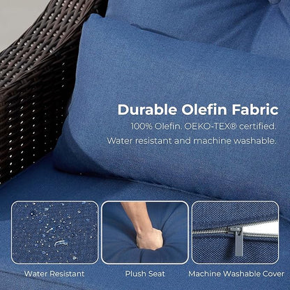 CHITA 2 Pieces Patio Wicker Chairs, 360° Rocking Swivels Outdoor Rattan Chair with Thickened Cushions for Backyard, Poolside, Garden or Porch