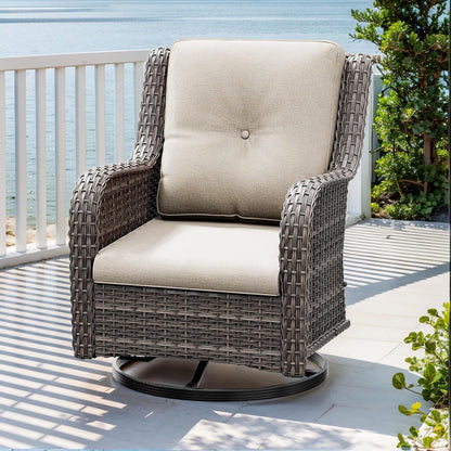 Outdoor Swivel Rocker Patio Chair - Outdoor Wicker Patio Glider Chair with Olefin Fabric Cushions Suitable for Backyard Deck and Porch, Beige