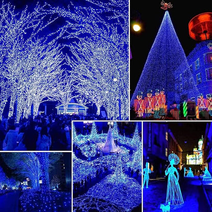 2 Pack 480 LED Solar Chrismas Lights Outdoor, 170 FT Super Long Solar String Lights for Outside with 8 Modes & Memory Function, Waterproof Twinkle Light for Xmas Tree Yard Party Decorations (Blue)