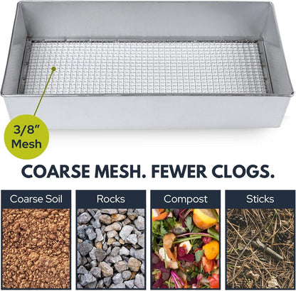 Soil Sifter, Wide Size (17.5 x 11.5 inches) with 3/8-inch Mesh, Garden Sieve for Dirt, Sand, Rocks, and Compost