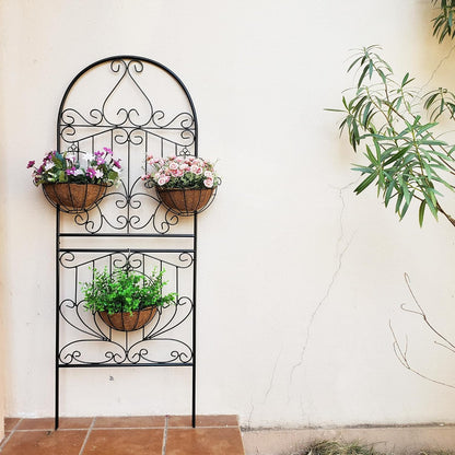 SCENDOR Trellis for Climbing Plants 59" H x 22" W Metal Unique Design Decorative Garden Structure Weather-Resistant Lattice Outdoor Decor Flowers Roses Vine Ivy Clematis Black Coating 1 Pack