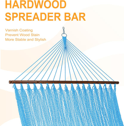 Lazy Daze Hammocks 10.5 FT Double 2 Person Caribbean Rope Hammock, Hand Woven Polyester Hammock with Spreader Bars, for Outside Outdoor Backyard Patio Poolside,450 LBS Capacity,SkyBlue