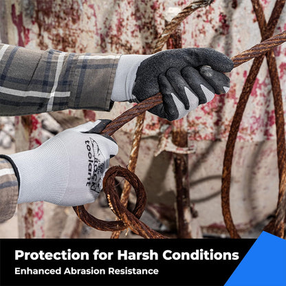 toolant Crinkle Latex Work Gloves Bulk, Rubber Coated Safety Work Gloves for Men and Women, 12 Pairs for Construction, Gardening, Warehouse (Gray, XL)