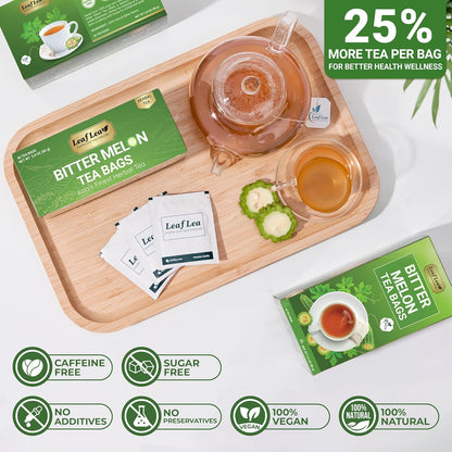 LeafLea Natural Bitter Melon Tea Bags, 40 Cundeamor Herbal Tea Bags – Melon Amargo Gohyah Fruit Tea | Wellness & Digestion Support | Caffeine-Free, Non-GMO, Sugar-Free, Vegan