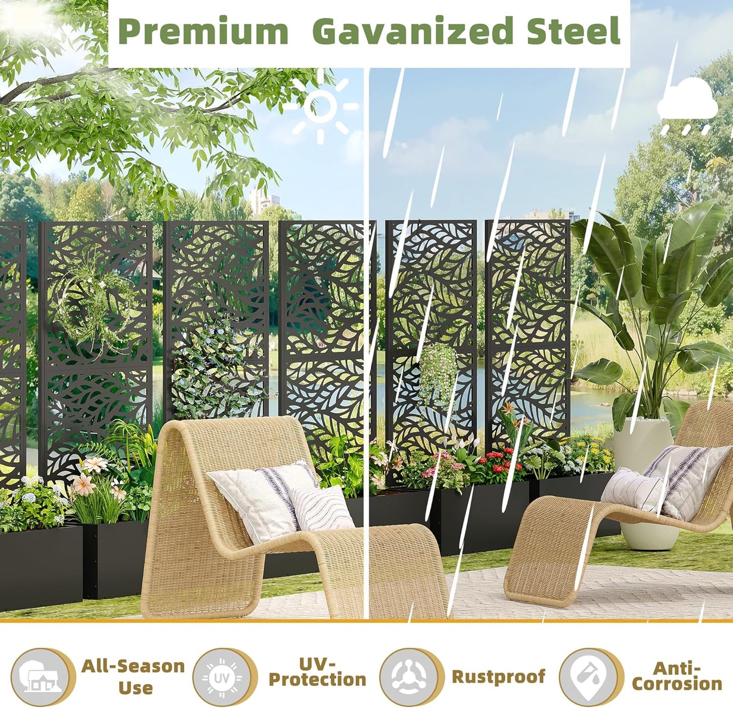 Casaphoria Metal Raised Garden Bed with Trellis and Wheels, 47"x24"x12" Planter Box for Climbing Plants, Vegetables & Vines, Features Drainage Holes and Privacy Screen (Black-Spring)