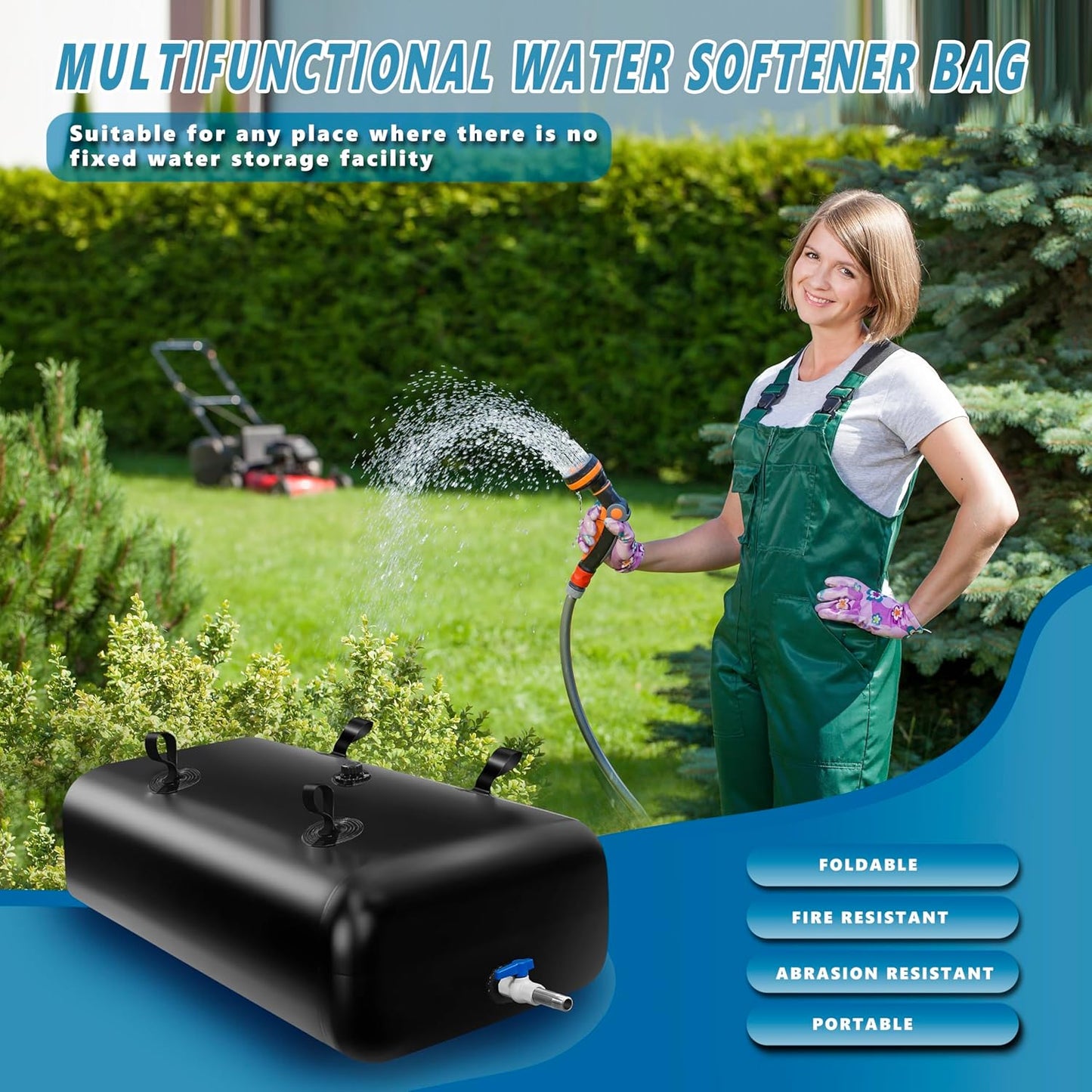 1000 L/264 Gal Water Bladder Tank, Foldable Portable Water Storage Container, Emergency Water Bag for RV, Truck Bed, Fire Prevention, Drought Resistance, Black