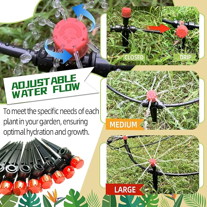 20PCS Push-to-Fit Drip Irrigation Emitters for 1/4 inch Irrigation Tubing, Two-Way Connection Adjustable Drip Emitter Sprayer with Stake, Irrigation Dripper Sprinklers for Drip Irrigation System
