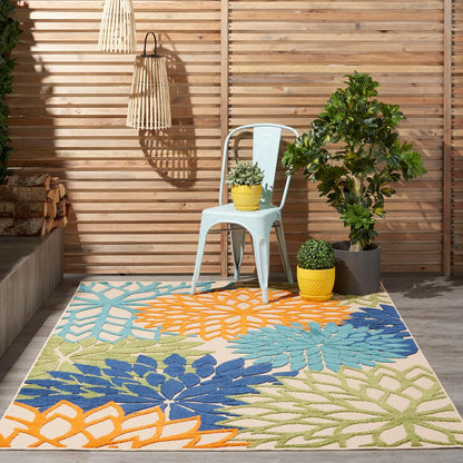 Nourison Aloha Indoor/Outdoor Multicolor 6' x 9' Area Rug, Easy Cleaning, Non Shedding, Bed Room, Living Room, Dining Room, Deck, Backyard, Patio (6x9)