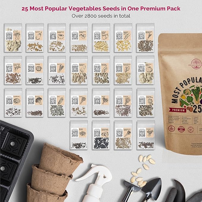 Organo Republic Vegetable Seeds for Planting Vegetables and Fruits - 25 Non-GMO Heirloom Seed Packets for Hydroponic and Outdoor Planting, Semillas de Vegetales para Sembrar
