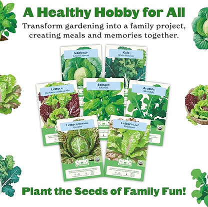 Epic Gardening Eat Your Greens Seed Kit - 7 Heirloom & Non-GMO Varieties, Includes Kale, Spinach, Arugula & Romaine Lettuce, Grow Fresh Greens for Salads, Smoothies, Healthy Meals, Ideal for Beginners