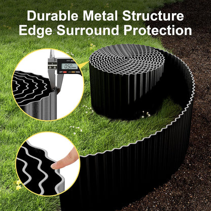 Land Guard Corrugated Garden Edging Border, 12" x 25' Landscape Paver Edging, Tall Landscape Edging, Fence for Garden, Flower Bed, Lawn and Landscape Edging (Glossy Black)