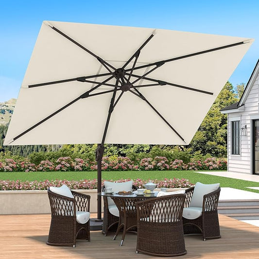 9' X 12' Cantilever Patio Umbrella 360°Rotation Rectangular Outdoor Large Offset Umbrellas Heavy Duty Windproof for Garden Deck Pool Backyard, Beige