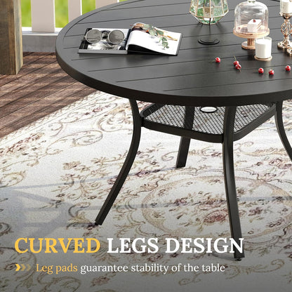 VICLLAX 41.2"x 28" Outdoor Round Patio Table for Lawn Garden, All Weather Metal Round Patio Dining Table with Adjustable Umbrella Hole, Patio Table for 4 Person, Black Tabletop