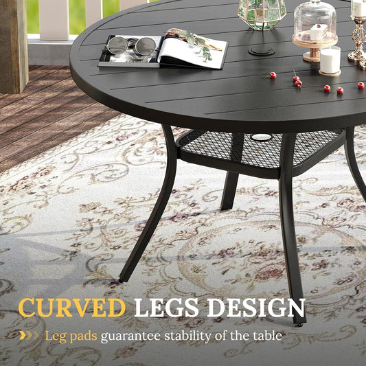 VICLLAX 5 Pieces Patio Dining Set for 4, Outdoor Furniture Set Includes 40.7" Round Patio Table and 4 Patio Stackable Chairs, Black Tabletop and Brown Fabric