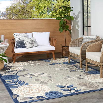 Nourison Home Aloha Indoor/Outdoor Modern Blue/Grey 6' x 9' Area Rug, Easy Cleaning, Non Shedding, Bed Room, Living Room, Dining Room, Kitchen (6x9)
