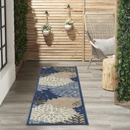 Nourison Aloha Indoor/Outdoor Blue/Multicolor 2' x 6' Area Rug, Tropical, Botanical, Easy Cleaning, Non Shedding, Bed Room, Living Room, Dining Room, Deck, Backyard, Patio (2x6)