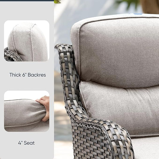 Outdoor Chair Cushions 3 Packs - Outside High Back Comfortable Thickened Pillow 22x24 with Zipper Cover for Patio Rocking Swivel Chairs Loveseat Sofa – Beige/Crescent