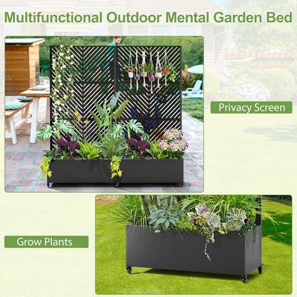 Raised Garden Bed with Trellis and Wheels,73"x35"x16" Metal Raised Garden Bed,Black Parallel Metal Planter with Climbing Trellis for Vines & Vegetables