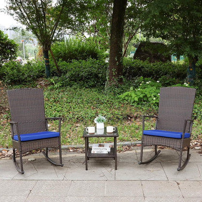 Rocking Chair Outdoor 3 Pieces High-Backed Patio Rocking Chairs Bistro Table and Chairs Set of 2, Royal Blue