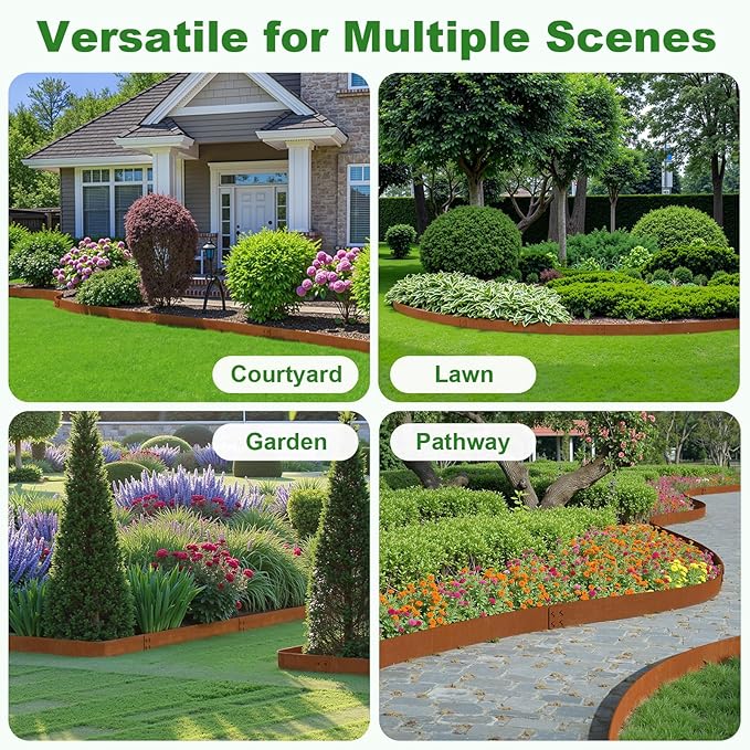 Cor Ten Steel Landscape Edging 6" H x 40" L, 6 Pack Heavy Duty Metal Garden Edging, 20Ft Pre-Rustyed Steel Edging, Bendable Metal Edging for Landscaping, Yard, Tree, Flower Bed