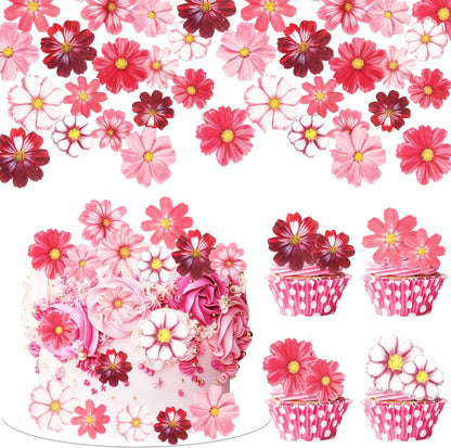 65 PCS Edible Gosang Flowers Cupcake Toppers Wafer Paper Flower Birthday Party Decorations Edible Hibiscus Wildflower Cupcake Picks for Baby Shower Wedding Birthday Party Cake Decorations Supplies