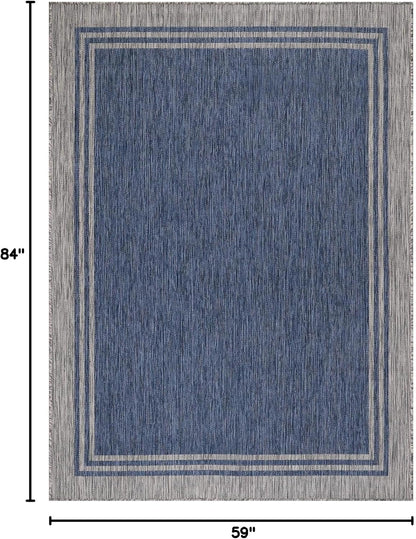 Bordered Outdoor Rug 5x7 Washable Outside Carpet for Indoor Patio Porch Waterproof Easy Cleaning Non Shedding Area Rugs Navy 5 x 7