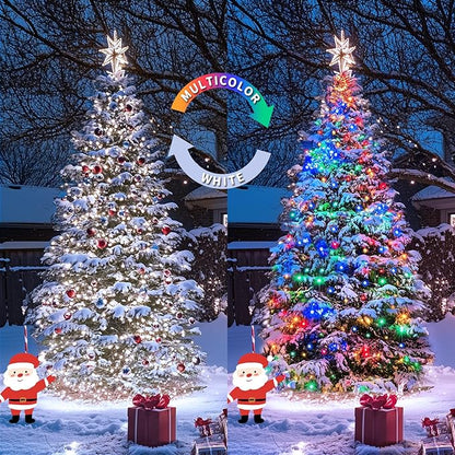 JMEXSUSS 2 Pack White & Multicolor Solar Christmas Lights Outdoor, Each 100 LED 33ft Solar Color Changing Lights Outdoor Waterproof for Christmas Tree Yard Decorations