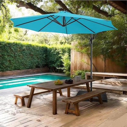 FLAME&SHADE 10ft Cantilever Patio Umbrella Outdoor, Large Offset Umbrella with Crank and Cross Base, UPF 50+ UV Protection Hanging Umbrella for Pool Deck Garden, Aqua Blue