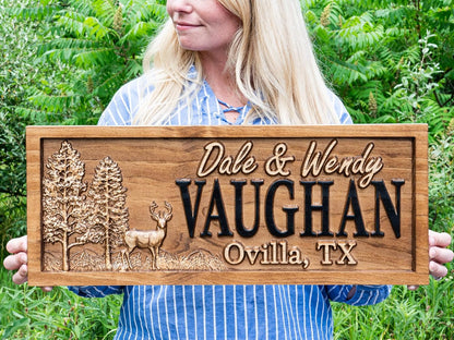 Outdoor Decor | Custom Wood Sign | Deer Hunting Gifts | Cabin Decor | Tree Wood 3D Family Name Sign | Last Name | Camper Decor | Camping Sign | Nature Sign | Outdoor Hunting