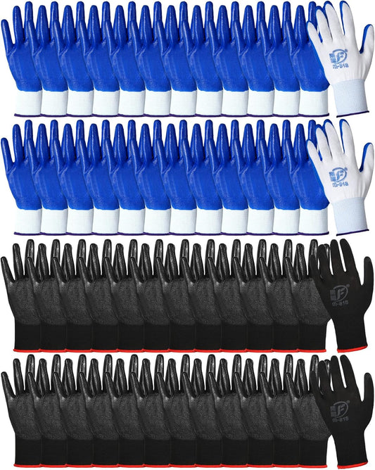Nuogo 48 Pairs Gardening Gloves for Men Women Rubber Coated Safety Work Gloves Bulk for Gardening Construction Work