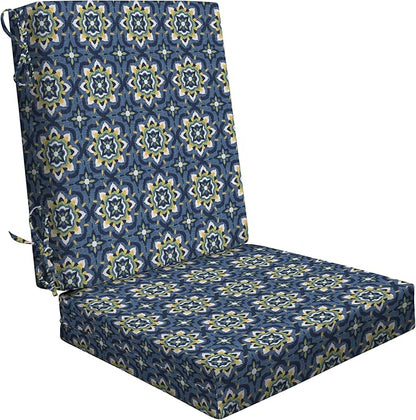 Honeycomb Outdoor Highback, 21 x 42, Medina Medallion Blue Chair Cushion for Patio Furniture